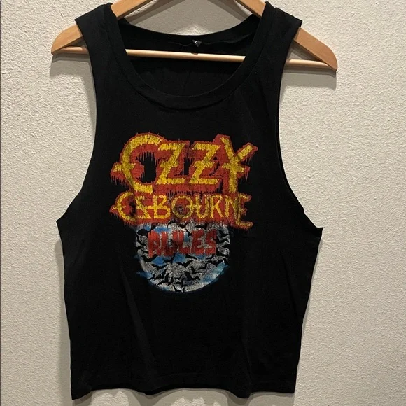 3/$25🛍️ Ozzy Osbourne Graphic cutout Tank Top - Black with Yellow & Red Print - Picture 1 of 5